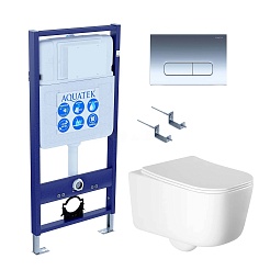 Aquatek Унитаз подвесной Лугано AQ2002-00 в комплекте с инсталляцией Standard INS-0000012 с клавишей смыва KDI-0000016 хром и крепления KKI-0000002 – фотография-1